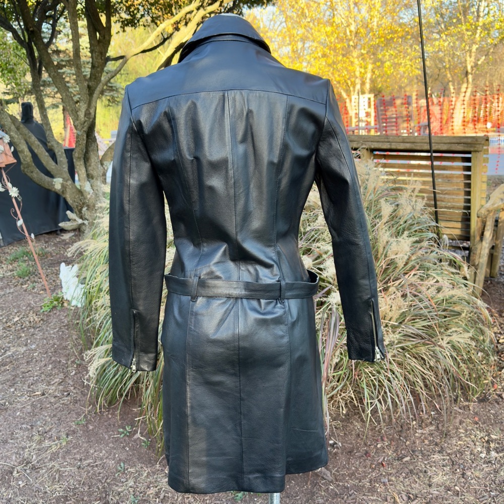 Vintage 1990’s Newport News Black Leather Asymmetrical Zip Moto Dress - Picture 3 of 14
